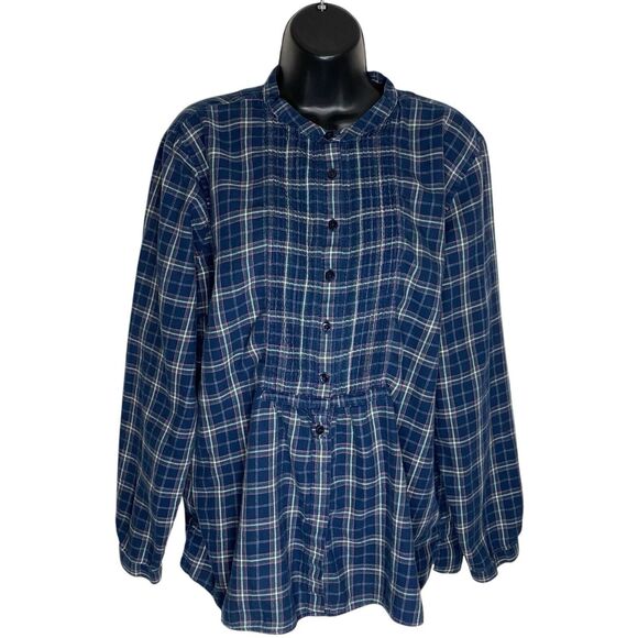 Vtg LL Bean Shirt Womens Large Flannel Plaid Lightweight Pintuck Western Cottage - Picture 1 of 16